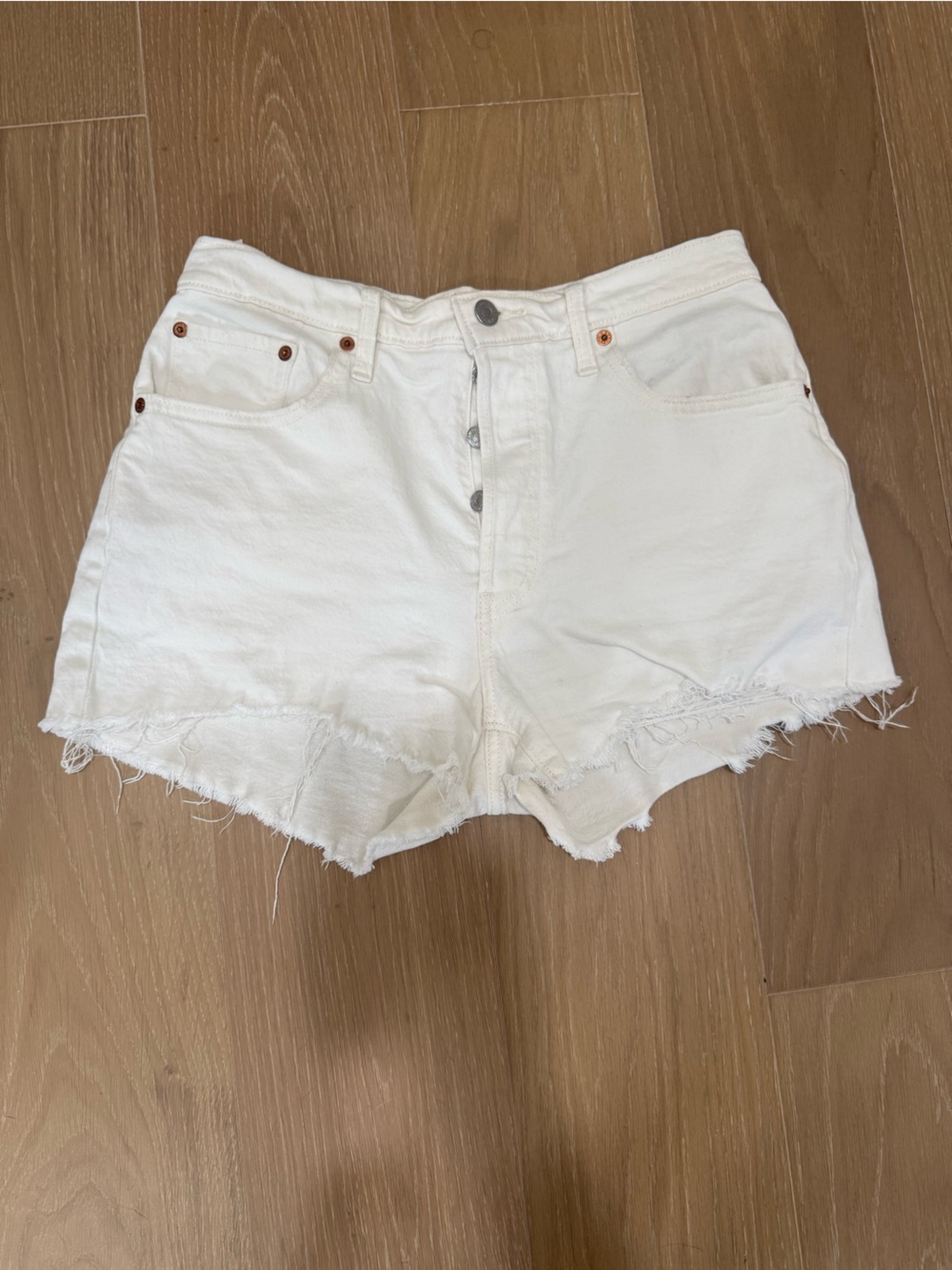 Levi's White Frayed Denim Shorts